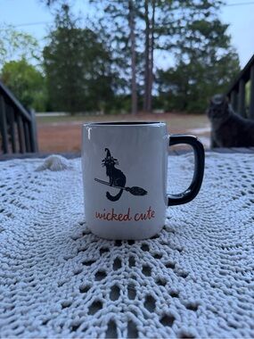 Rae Dunn Black and White 'Wicked Cute' Cat Witch Mug